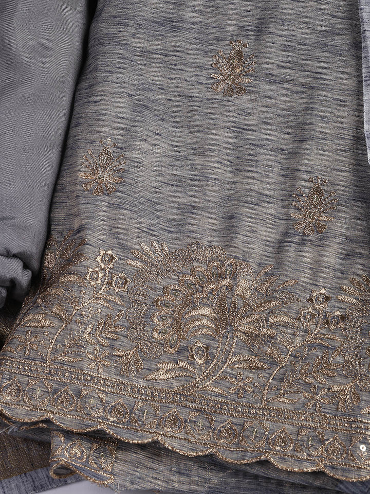 Embroidered Chanderi Unstitched Suit Piece With Dupatta