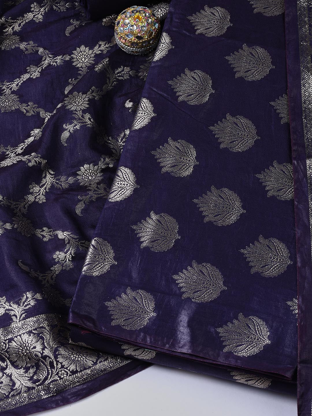 Woven Chanderi Unstitched Suit With Dupatta