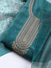 Neck Embroidered Tussar Unstitched Suit Piece With Dupatta