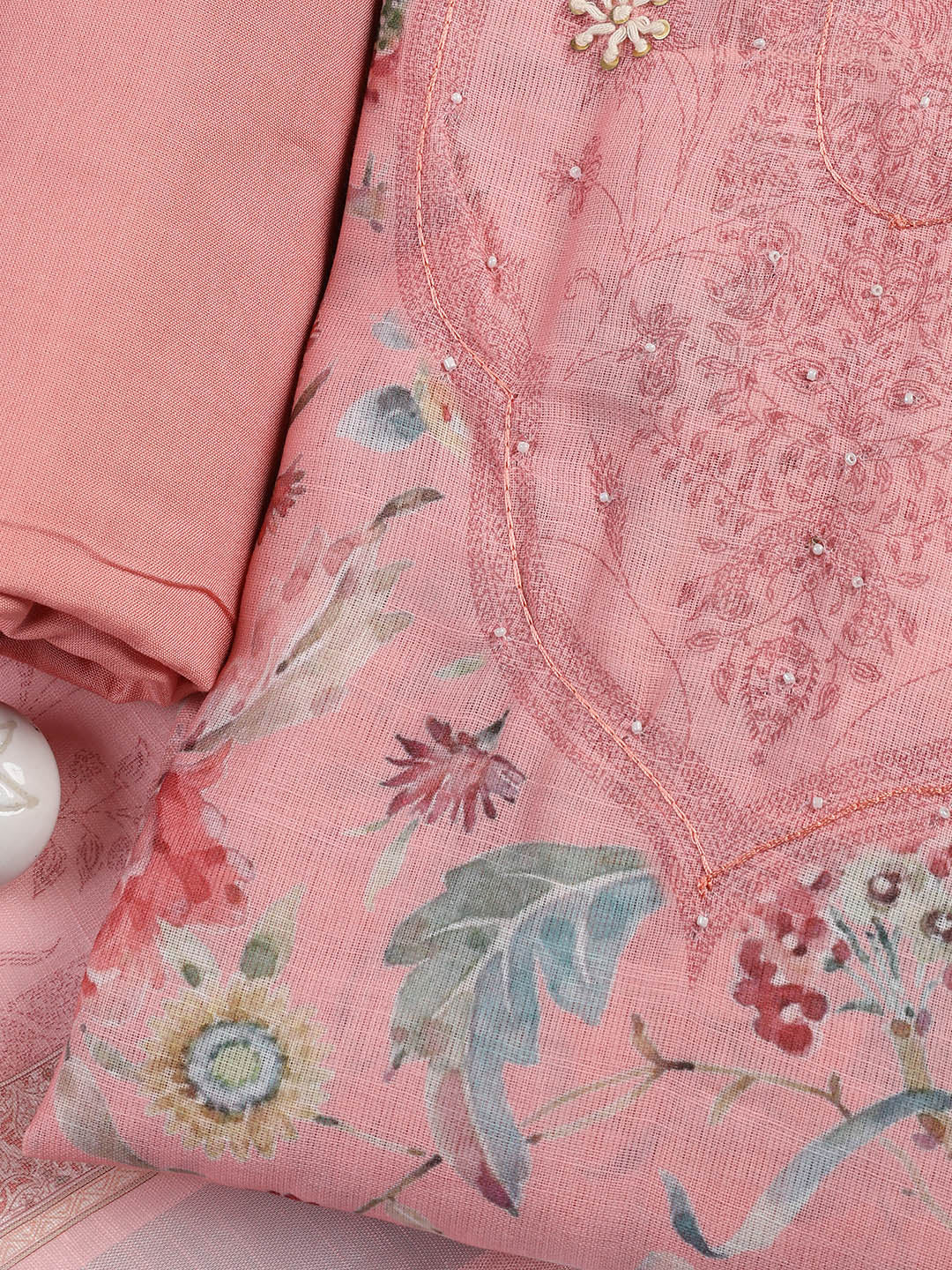 Floral Printed Linen Unstitched Suit Piece With Dupatta