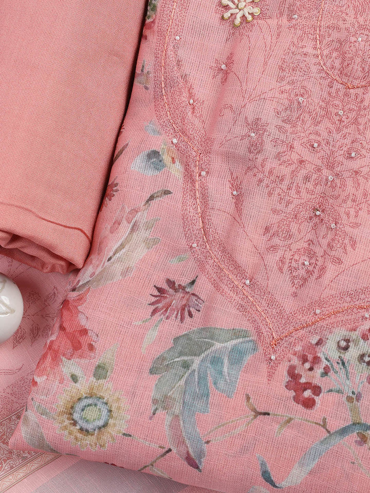 Floral Printed Linen Unstitched Suit Piece With Dupatta