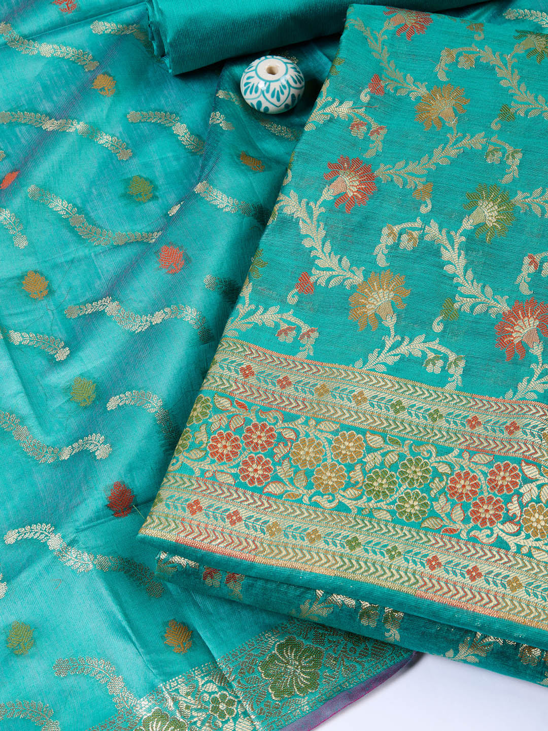 Woven Chanderi Unstitched Suit With Dupatta