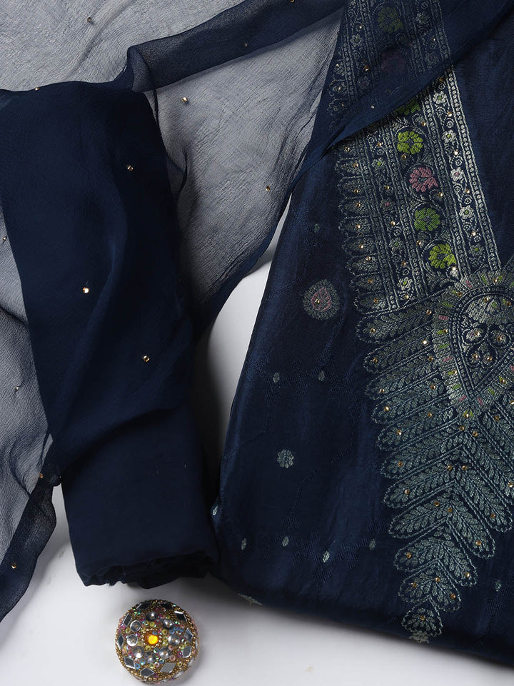 Woven Chanderi Unstitched Suit Piece With Dupatta