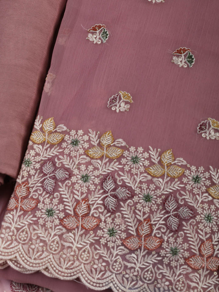 Embroidered Chinnon Unstitched Suit Piece With Dupatta