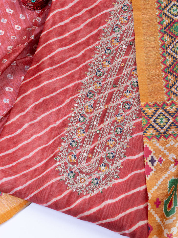 Neck Embroidered Chanderi Unstitched Suit With Dupatta