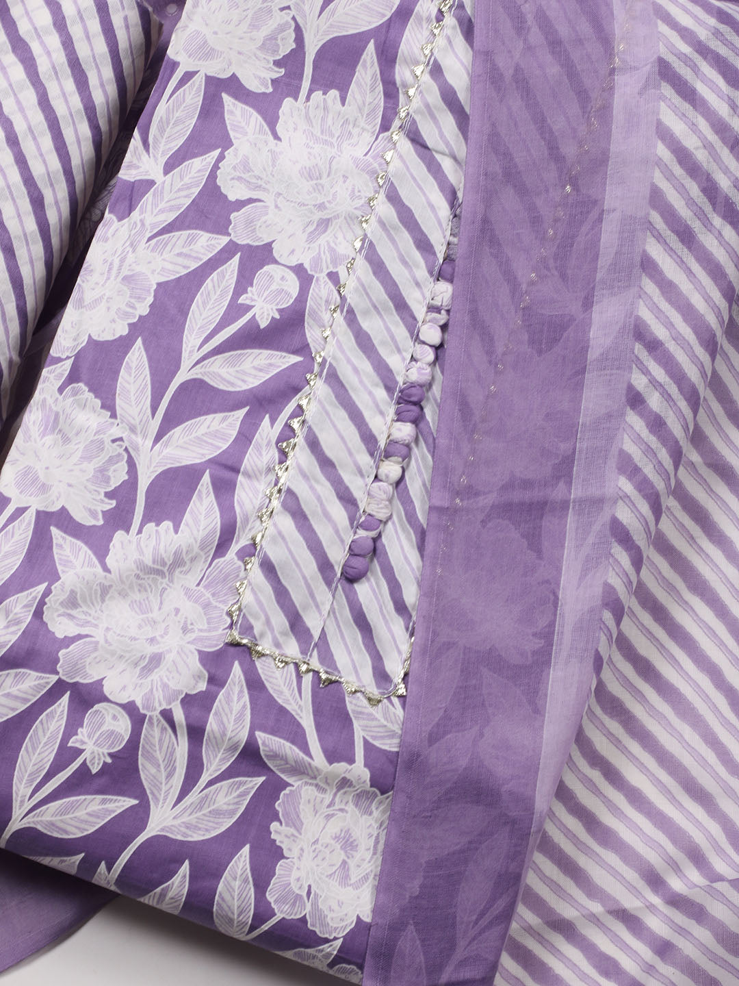 Neck Patti Cotton Blend Unstitched Suit With Dupatta