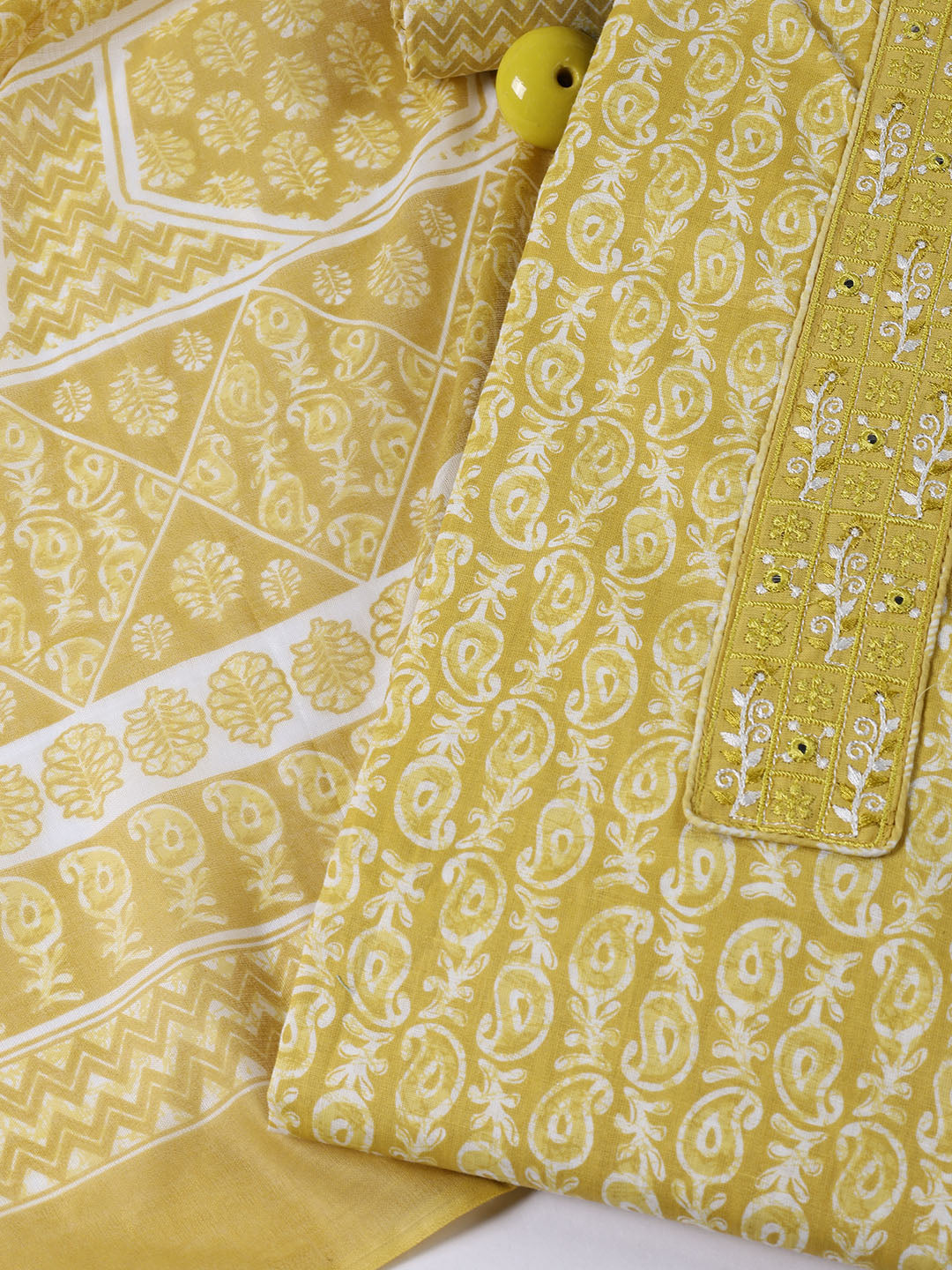 Neck Patti Cotton Blend Unstitched Suit With Dupatta