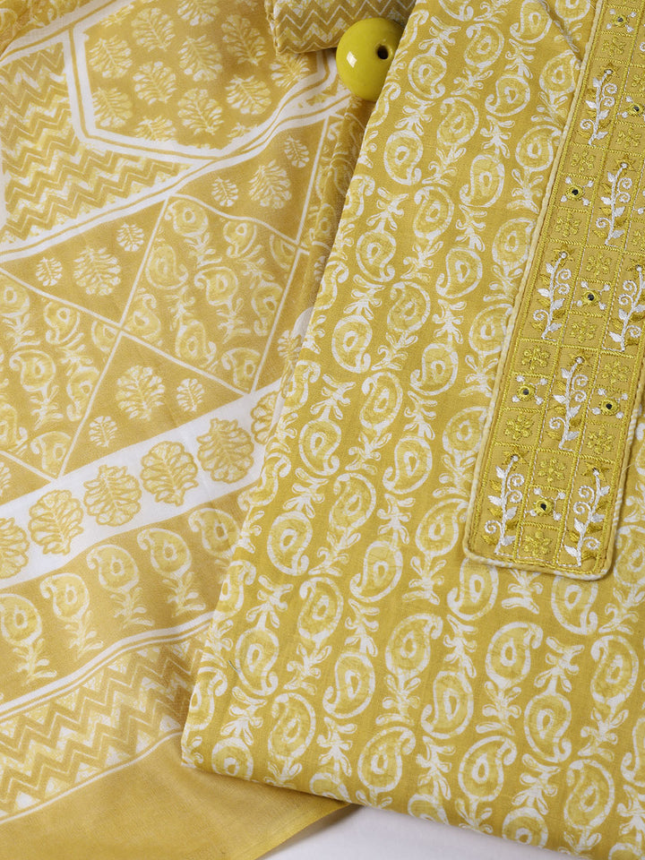 Neck Patti Cotton Blend Unstitched Suit With Dupatta