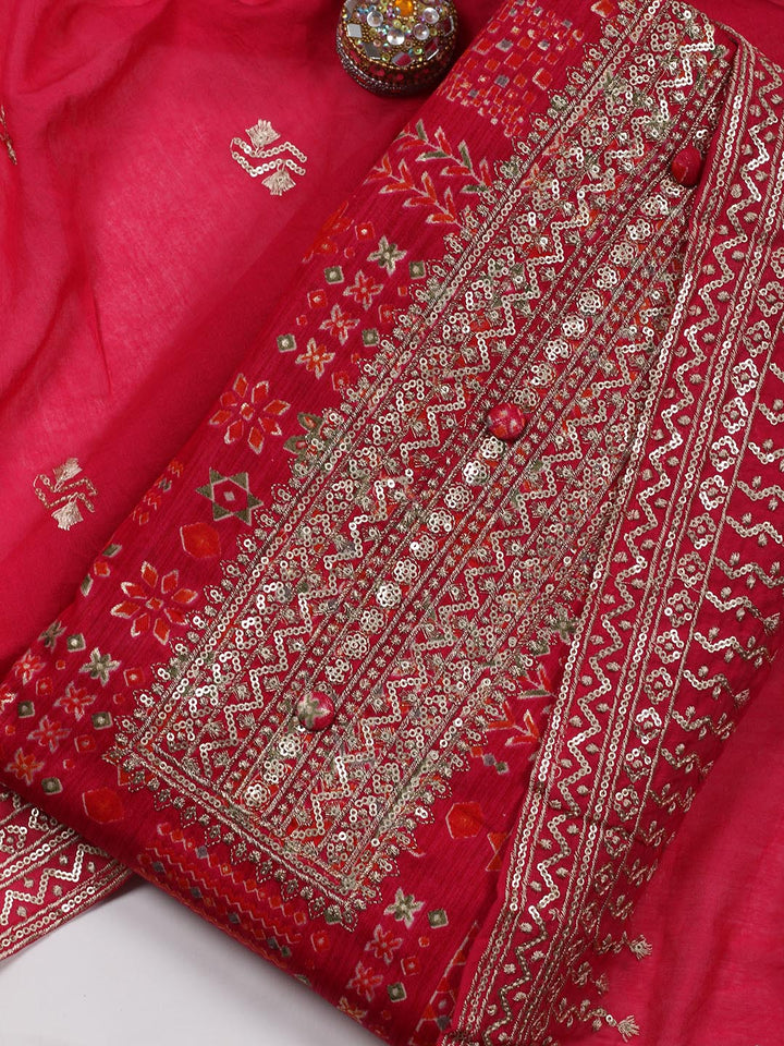 Embroidered Cotton Blend Unstitched Suit Piece With Dupatta