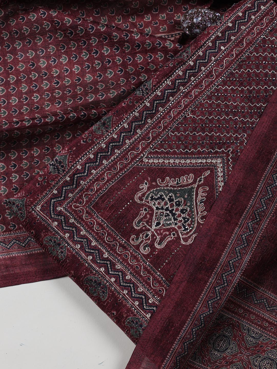 Neck Embroidery Tussar Unstitched Suit Piece With Dupatta