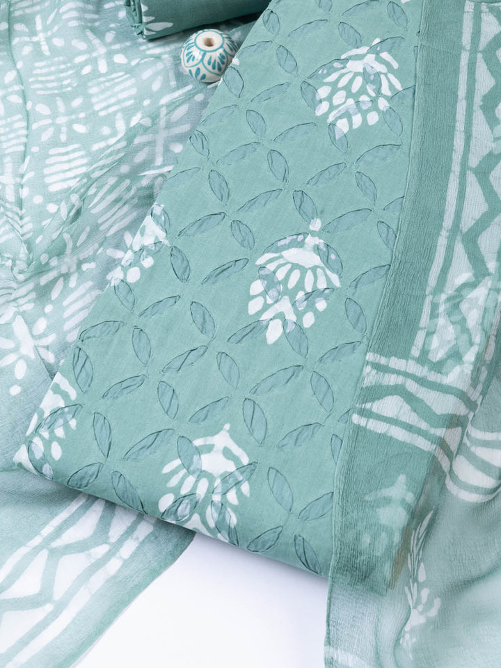 Printed Chanderi Unstitched Suit Piece With Dupatta