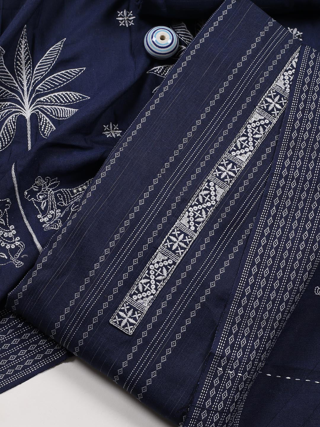 Neck Embroidered Cotton Blend Unstitched Suit Piece With Dupatta