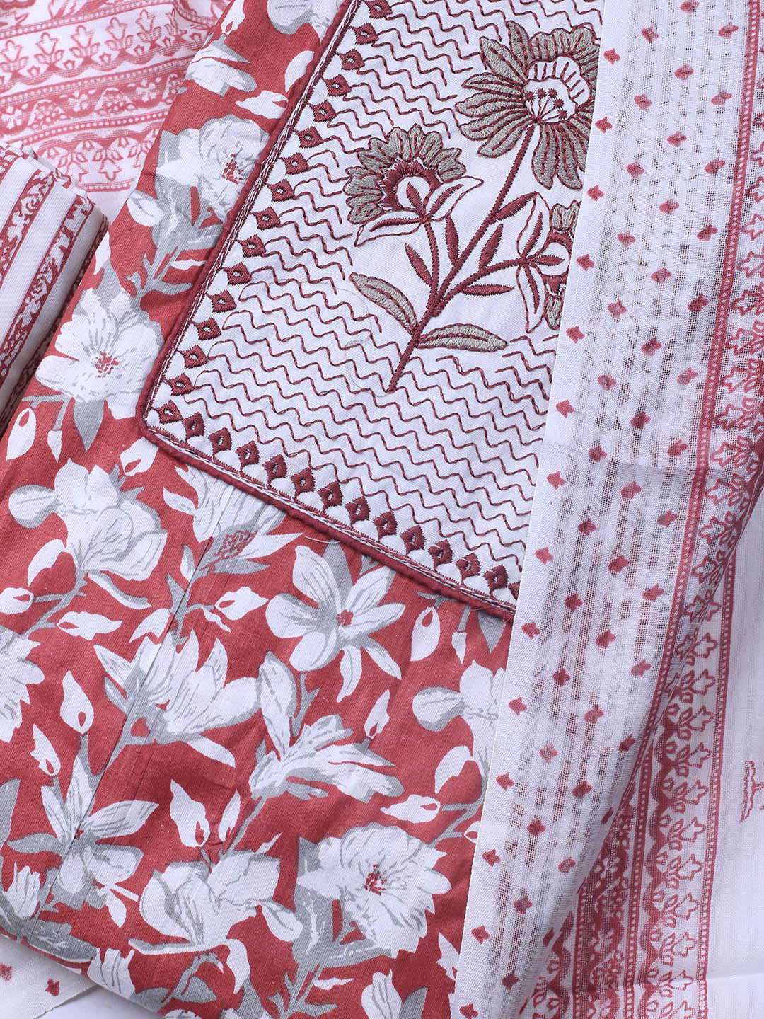 Printed Cotton Blend Unstitched Suit With Dupatta