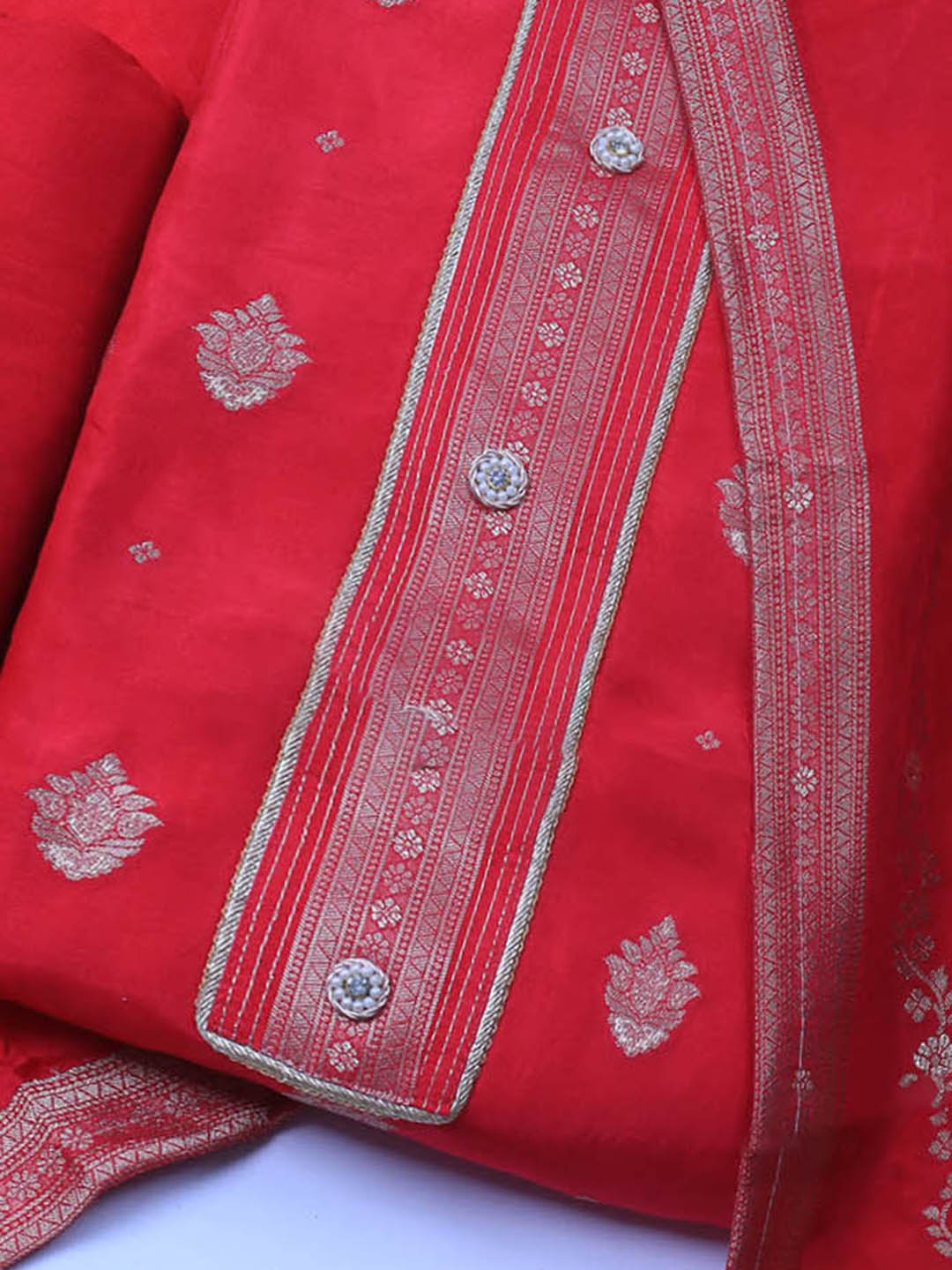 Embroidery Chanderi Unstitched Suit With Dupatta