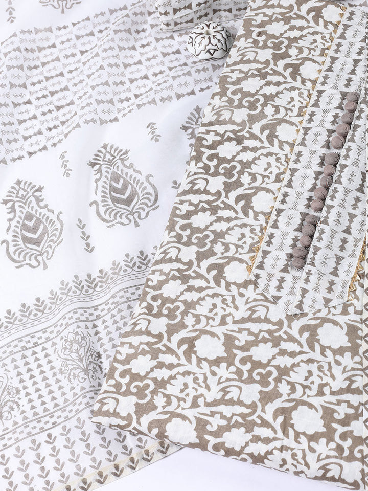 Printed Cotton Blend Unstitched Suit With Dupatta