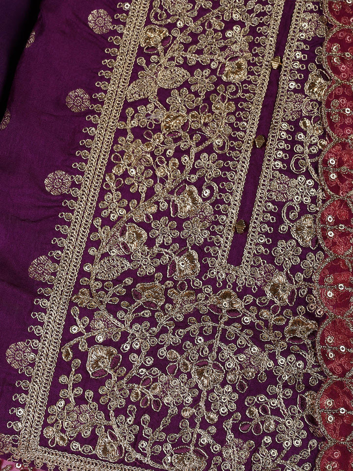 Embroidered Chanderi Unstitched Suit With Dupatta