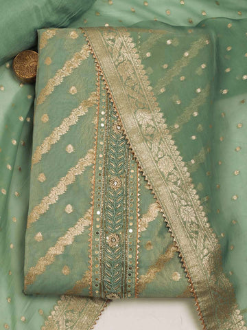 Neck Patti Woven Tissue Unstitched Suit Piece With Dupatta