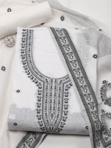 Neck Work Cotton Unstitched Suit With Dupatta