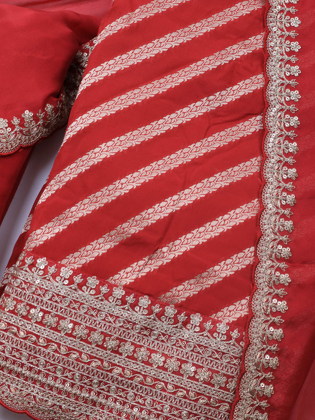 Zari Jaal Art Silk Unstitched Suit Piece With Dupatta