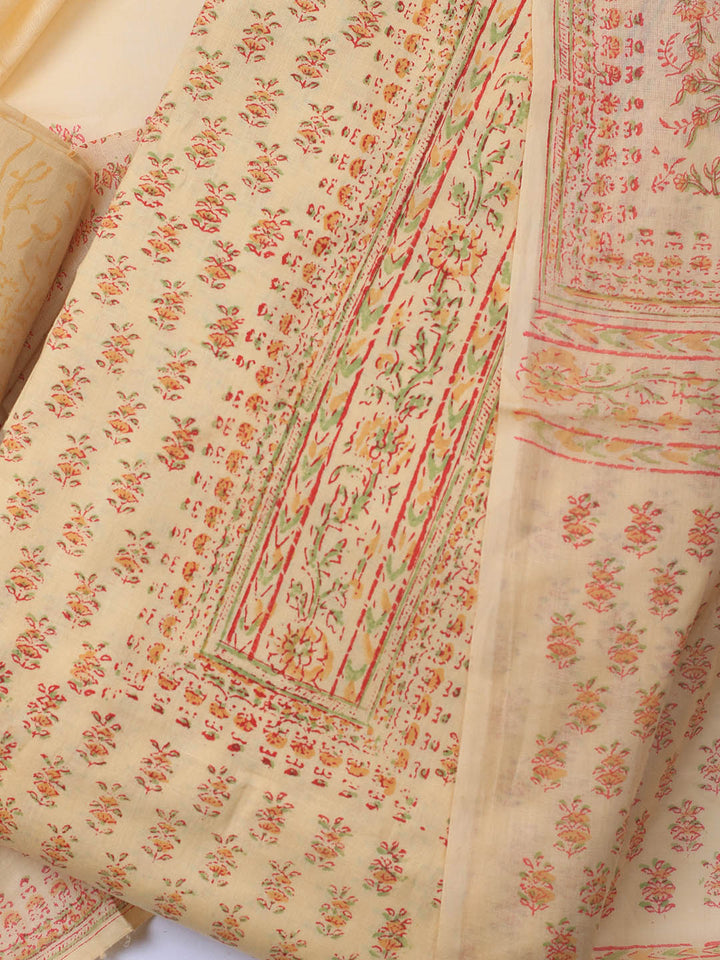 Printed Cotton Blend Unstitched Suit Piece With Dupatta