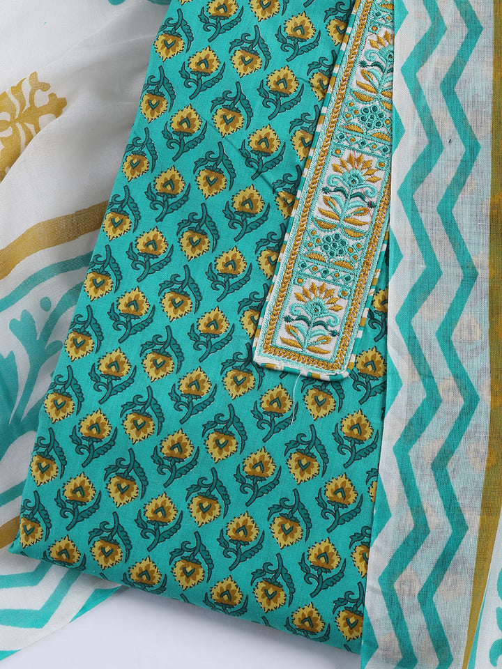 Printed Cotton Blend Unstitched Suit With Dupatta