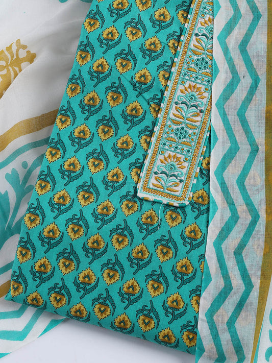 Printed Cotton Blend Unstitched Suit With Dupatta