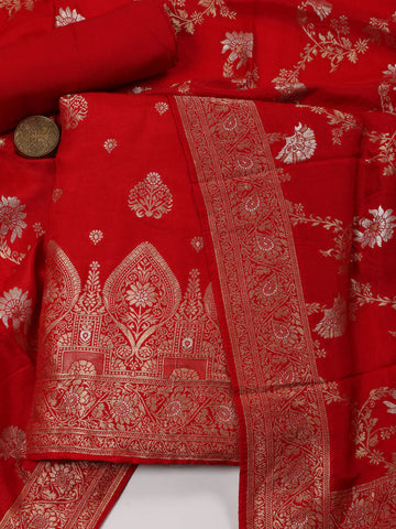 Ethnic Motifs Woven Chanderi Unstitched Suit With Dupatta