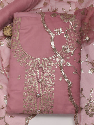 Neck Embroidered Organza Unstitched Suit With Dupatta