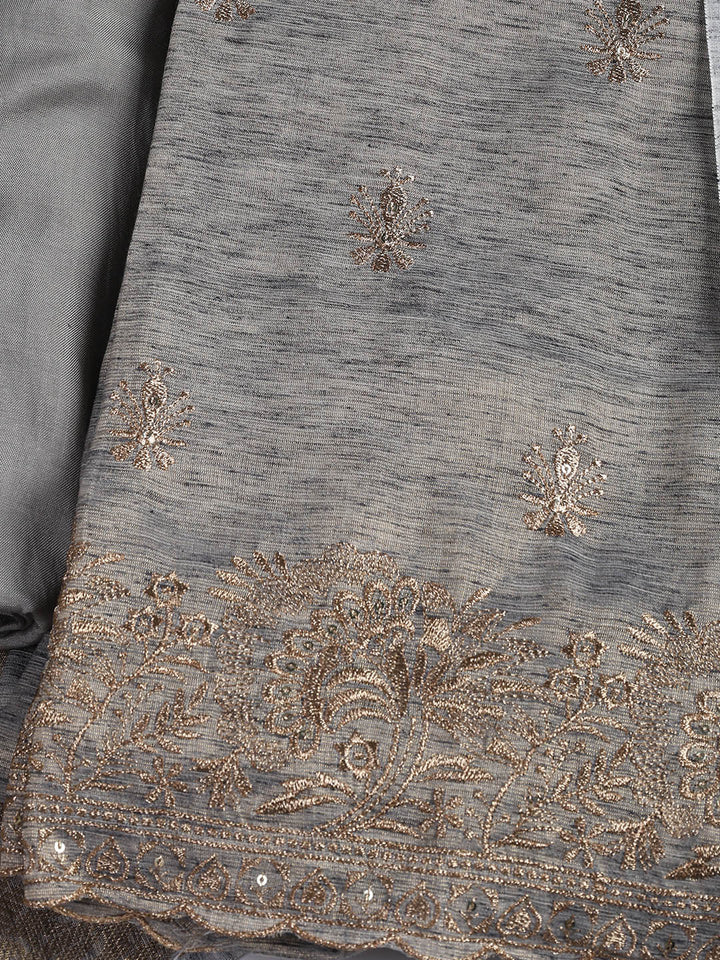 Embroidered Chanderi Unstitched Suit Piece With Dupatta