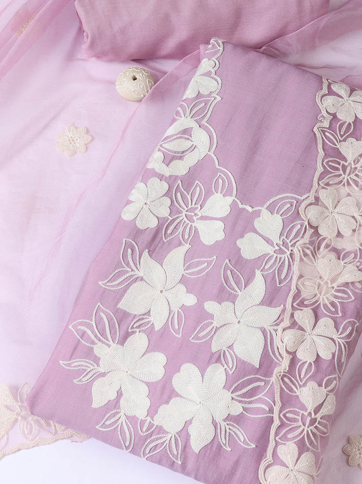 Neck Embroidery Chanderi Unstitched Suit With Dupatta