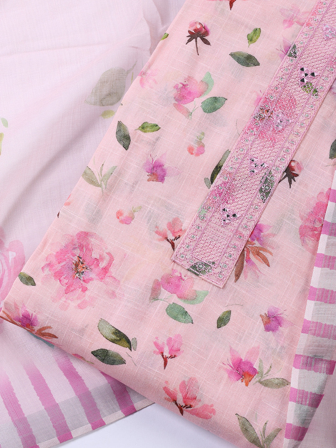 Floral Printed Linen Unstitched Suit With Dupatta