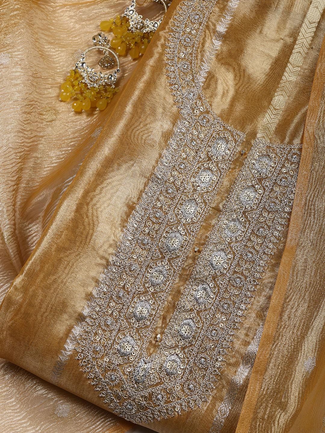 Neck Embroidered Tissue Unstitched Suit With Dupatta