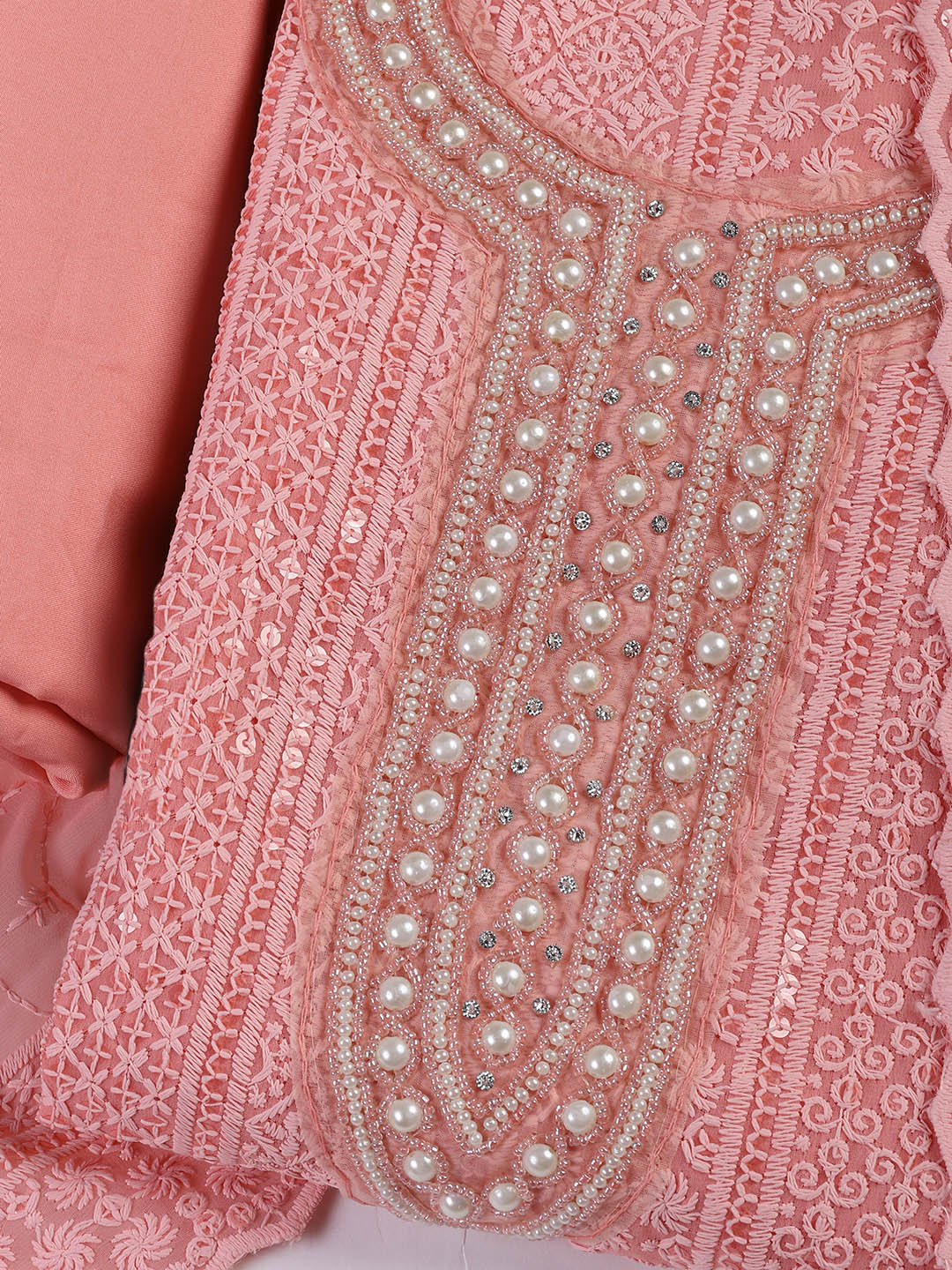 Chiken Work Georgette Unstitched Suit With Dupatta