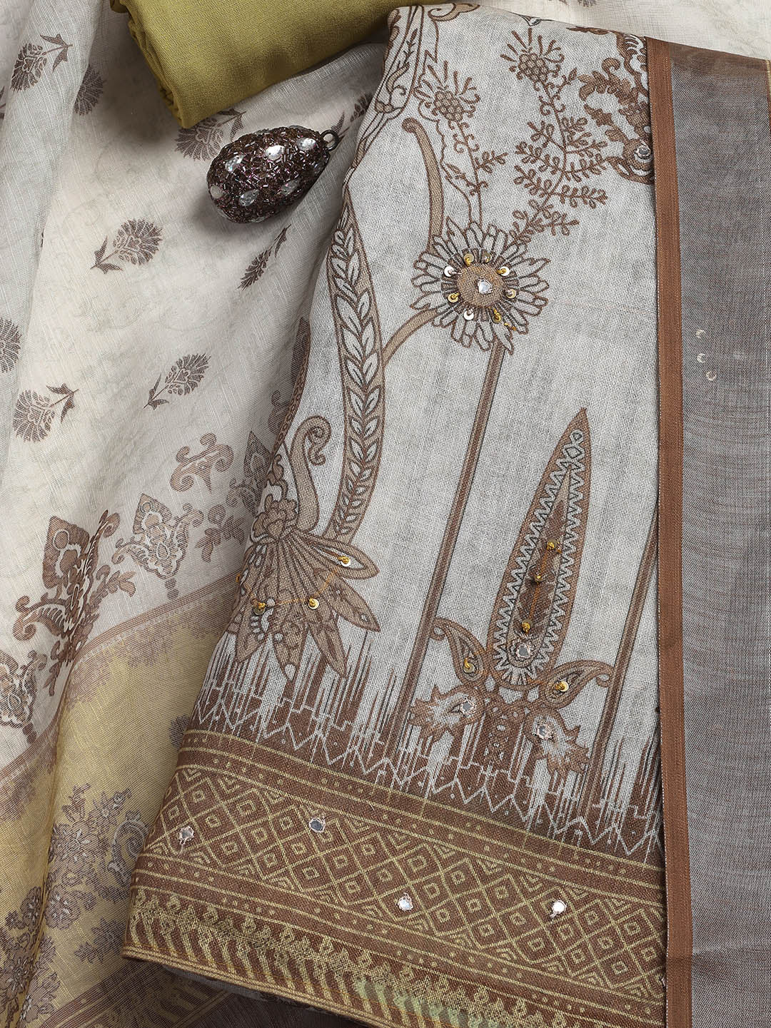 Printed Linen Unstitched Suit Piece With Dupatta
