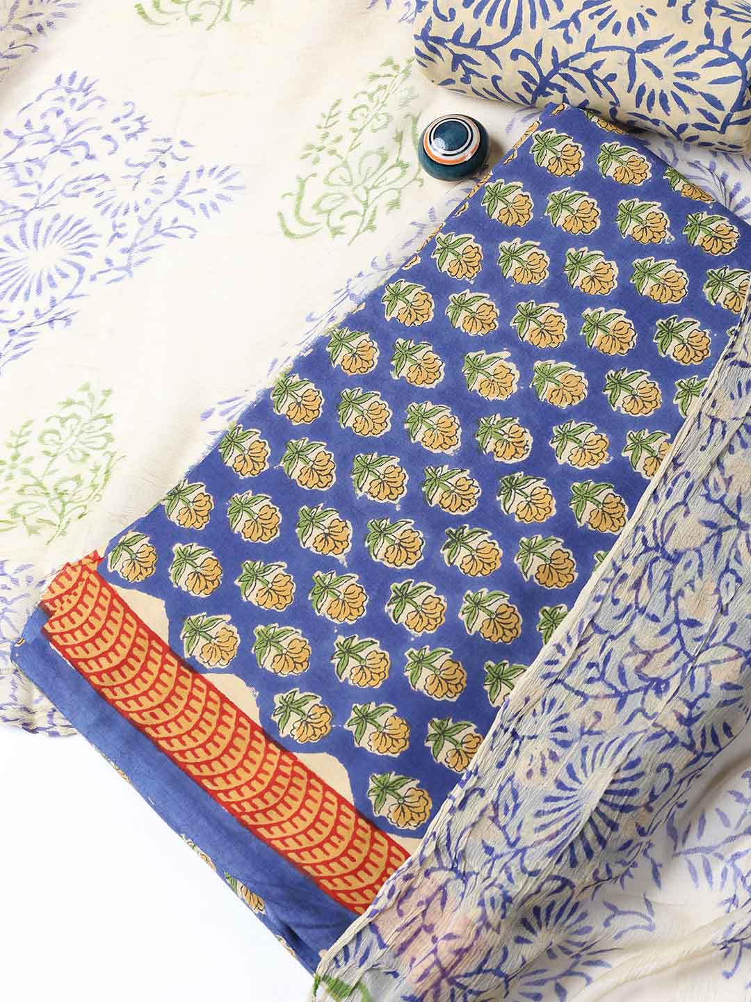 Printed Cotton Blend Unstitched Suit With Dupatta