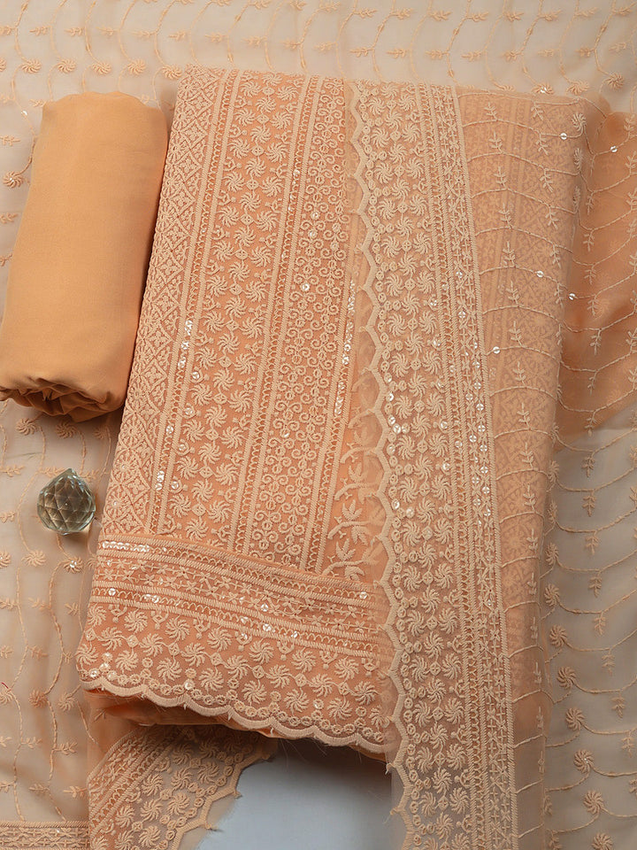 Embroidered Cotton Unstitched Suit With Pant &amp; Dupatta