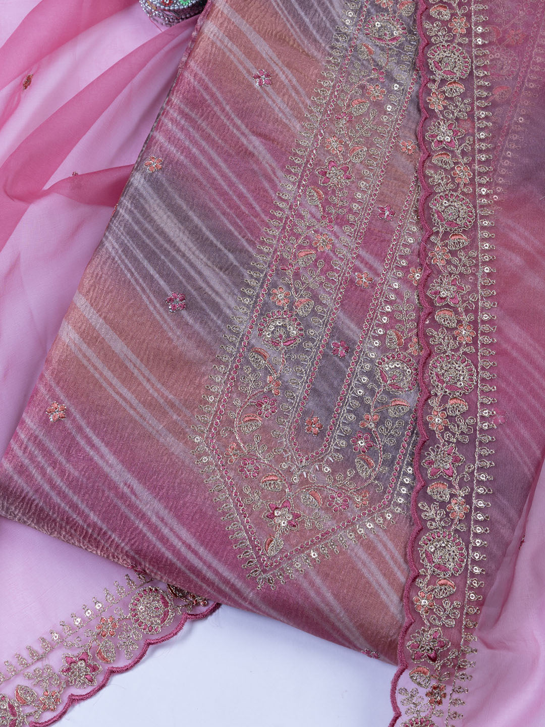 Neck Embroidery Tissue Unstitched Suit Piece With Dupatta