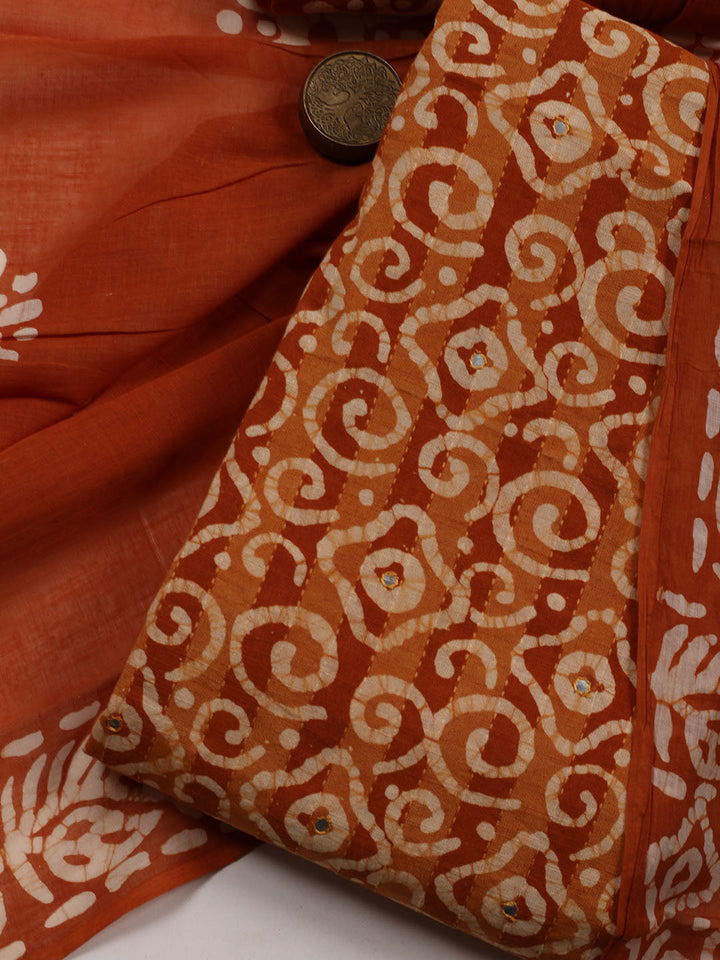 Printed Cotton Blend Unstitched Suit With Dupatta