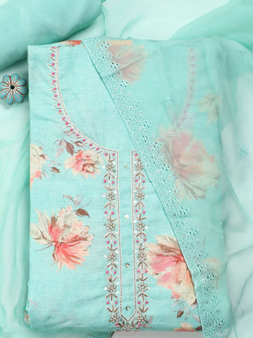 Panel Embroidery Linen Unstitched Suit With Dupatta