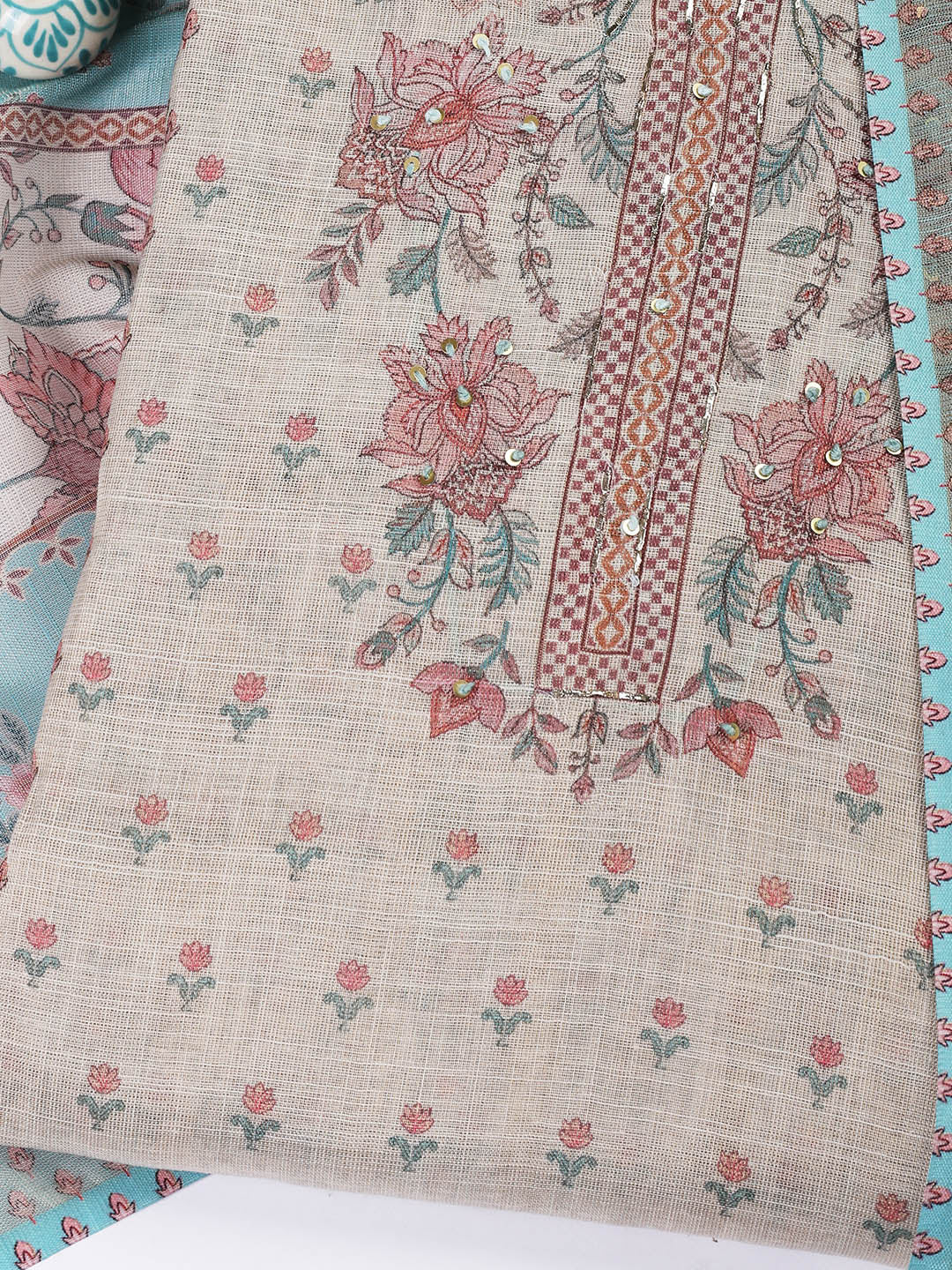 Printed Tissue Unstitched Suit Piece With Dupatta
