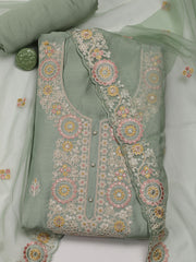 Neck Embroidered Chanderi Unstitched Suit Piece With Dupatta