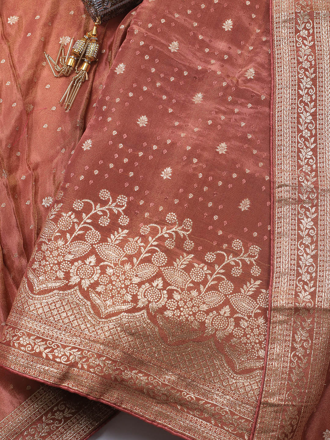Embroidered Art Silk Unstitched Suit Piece With Dupatta