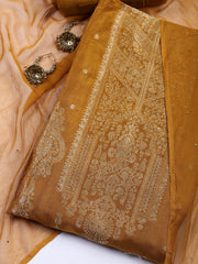 Neck Embroidered Chanderi Unstitched Suit With Dupatta