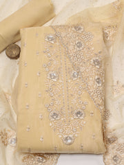 Neck Embroidered Organza Unstitched Suit With Dupatta