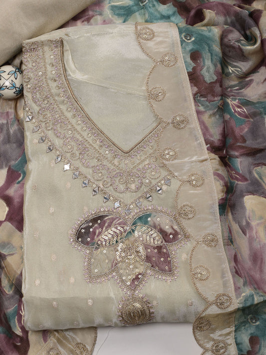 Neck Embroidered Tissue Unstitched Suit With Dupatta