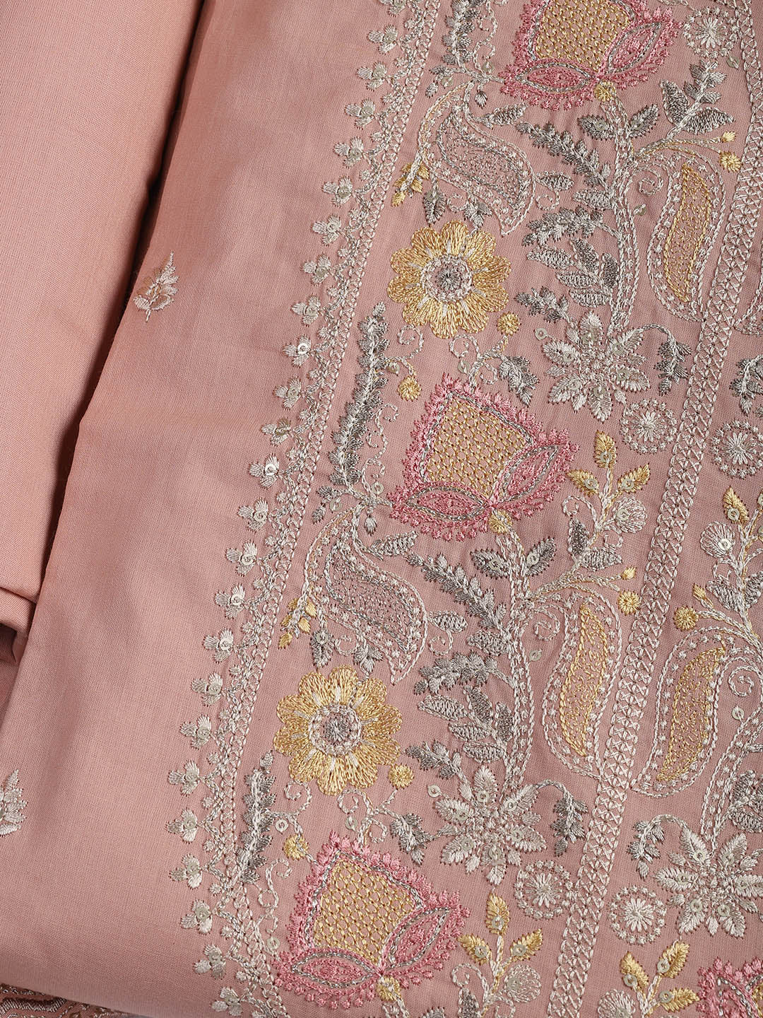 Embroidered Cotton Blend Unstitched Suit Piece With Dupatta