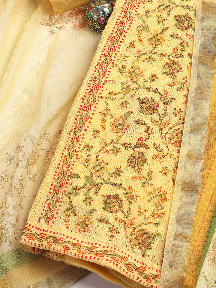 Printed Cotton Blend Unstitched Suit With Dupatta