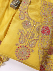 Neck Embroidered Tissue Unstitched Suit With Dupatta