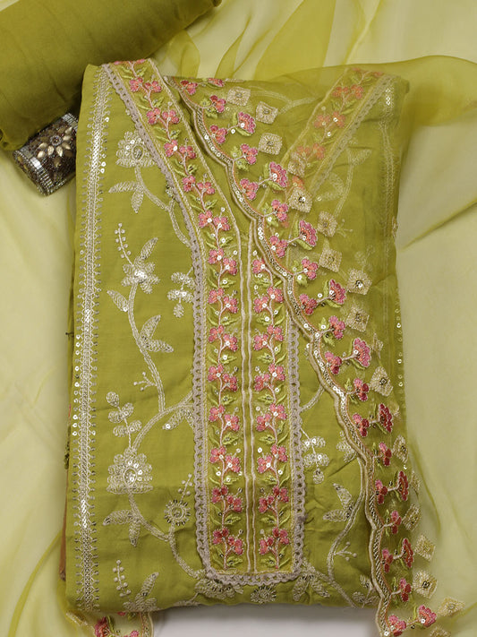 Neck Embroidered Muslin Unstitched Suit Piece With Dupatta