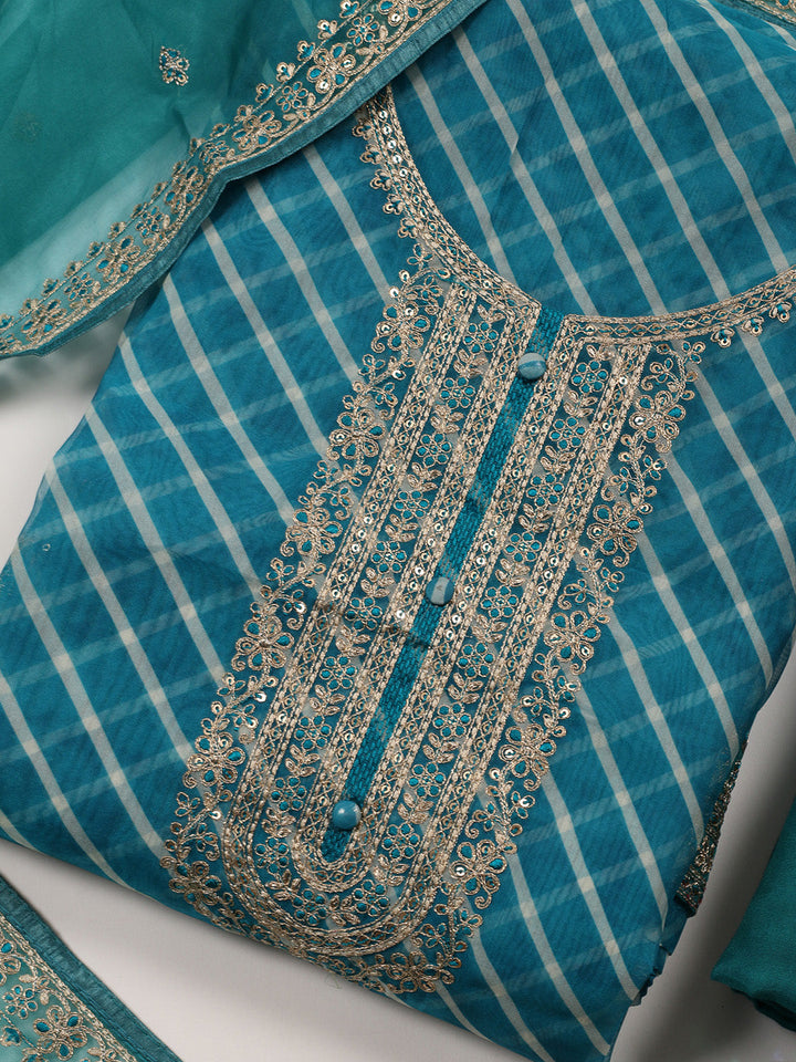 Neck Embroidered Organza Unstitched Suit With Dupatta